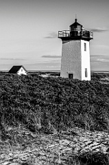 Wood End Light Surrounded by Beach Shrubs -BW